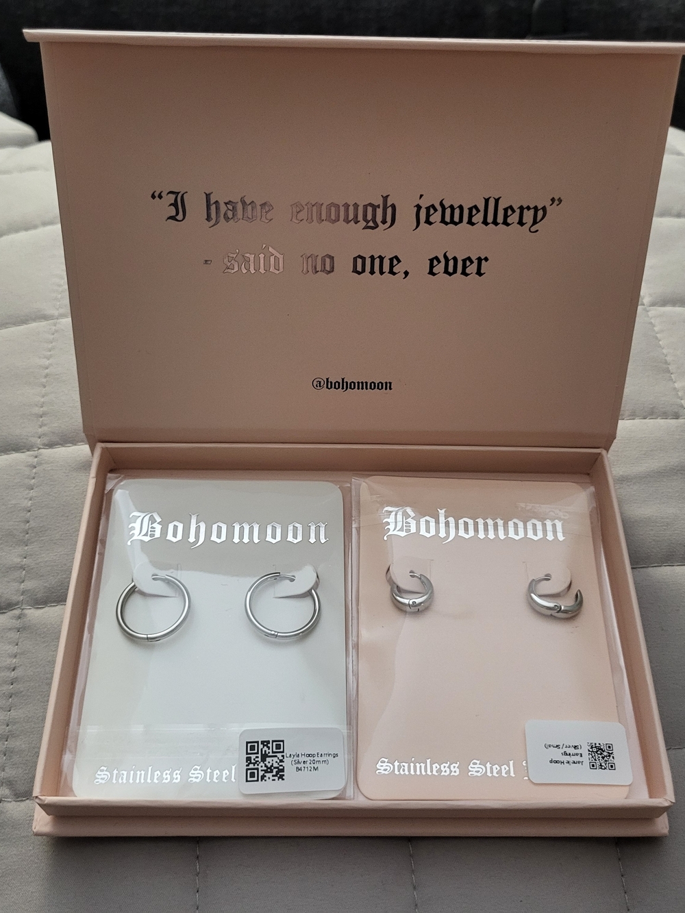 Bohomoon Stainless Steel Hoop & Huggie Earring Set - Silver